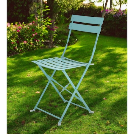 Homeroots Set of Two Teal Blue Aluminum Outdoor Folding Dining Chairs 606525