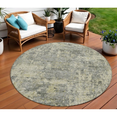 Homeroots 8' Pewter And Beige Round Abstract Washable Indoor Outdoor Area Rug 630533