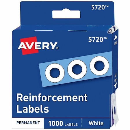 Avery Dennison Avery, DISPENSER PACK HOLE REINFORCEMENTS, 1/4in DIA, WHITE, 5720, 1000PK 05720