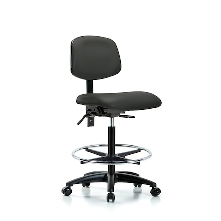 Blue Ridge Ergonomics High Bench Chair Desk Chair, Fabric, Chrome AA Glides, Blu, No Arms, 26" to 35" Height, Fabric BR-VHBCH-RG-T1-A0-CF-RC-8605