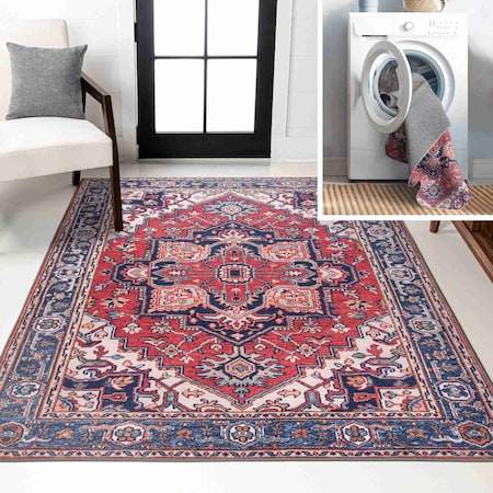 Jonathan Y Cirali Ornate Large Medallion Machine-Washable Red/Navy 4 ft. x 6 ft. Area Rug WSH105A-4