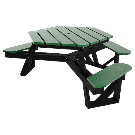 Ultrasite Hexagon Picnic Table, Green, Vandal Resistant Resinwood, 65-1/8 in L, 28-3/4 in H Overall Plank PB 6HEXADAGRE