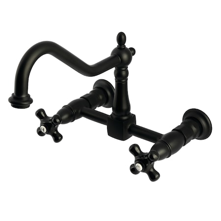 Kingston Brass Two-Handle Wall Mount Bridge Kitchen Faucet, Matte Black KS1240PKX