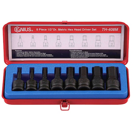 Genius Tools 8PC 1/2in Dr. Metric Hex Head Driver Set TH-408M