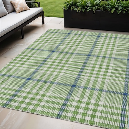 Homeroots 5' X 8' Green And Ivory Plaid Washable Indoor Outdoor Area Rug 601471