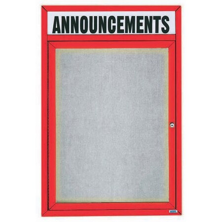 Aarco Illuminated Outdoor Enclosed Bulletin Board w/ Al Frame Header, Powder Coated Red, 36''Hx24''W ODCC3624RHIR