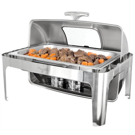 Megachef 9.5 Qt Oblong Roll Top Stainless Steel Professional Chafing Dish/Buffet Server with Window MG-432102