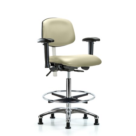 Blue Ridge Ergonomics Clean Room Chair Hi Ben Chair, Vin, Chr, AA, CF, Gld, Wht, CL100, Adjustable Arms, 26" to 35-1/2" Height BR-NCR-VHBCH-CR-T0-A1-CF-RG-8501