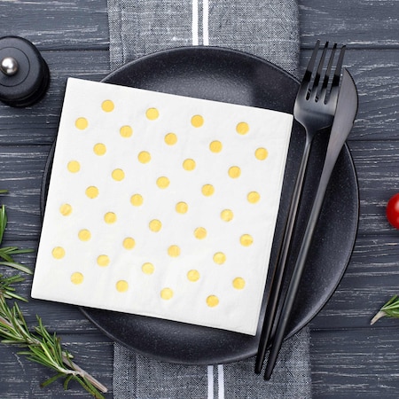 Smarty Had A Party White with Gold Dots Paper BeverageCocktail Napkins 600 Napkins, 600PK 3293-CASE