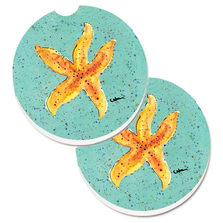 Carolines Treasures Starfish on Teal Set of 2 Cup Holder Car Coaster 8527CARC
