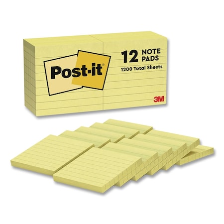 Post-It Original Pads in Canary Yellow, Note Ruled, 3" x 3", 100 Sheets/Pad, 12PK 63012PK