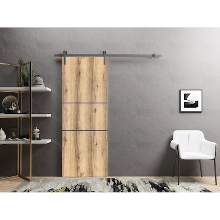 Sartodoors Sliding Barn Door with 6.6ft Hardware, Planum 0014 Oak and Aluminum Strips, Rail Hangers Sturdy Sil PLANUM0014BD-S-DUB-1896