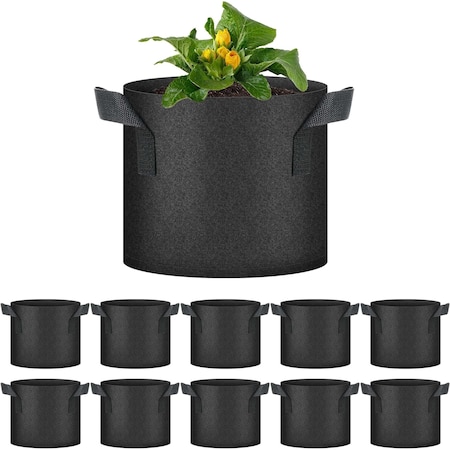 Healsmart Plant Grow Bags 3 Gallon, Tomoato Planter Pots with Handles, Black, 10PK GLGROWBAG3X5BLKV3X2