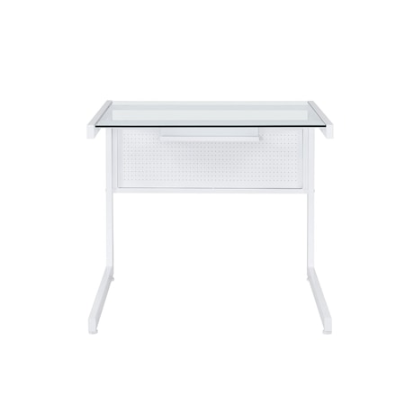 Homeroots 33" Clear and White Glass and Stainless Steel Writing Desk 524928