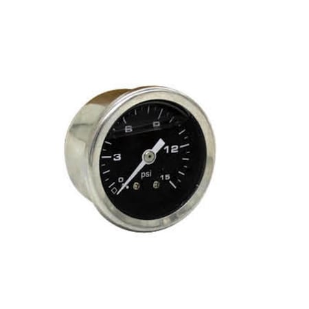 Bous Performance 1.5 in. 0-15 PSI Black Face Gauge Liquid Filled Fuel Pressure Gauge F53588