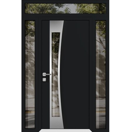 Vdomdoors Aluminum Door Cynex 6116 Black Entry Steel Metal Modern Painted W16+36+16xH80+16 Left Inswing CYNEX6116EXD-BLK-W16+36+16xH80+16-LH-I