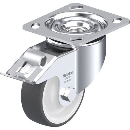 Blickle Swivel Plate Caster, PU, 4", Brake, Load Rating: 660 lb. LK-POTH 100KA-14-FI