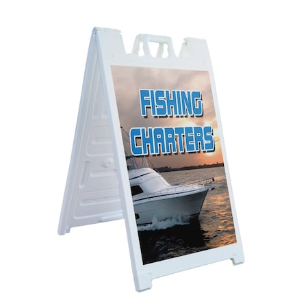 Signmission Fishing Charters, A-Frame & 2 Decals Installed, Heavy-Duty Plastic Frame SBHD-D-2436-Fishing Charters