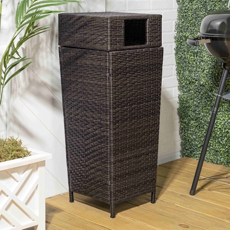Happimess Keaton Modern 24.13-Gallon All-Weather Wicker/Metal Lidded Hideaway Outdoor Trash Can, Brown HPM1203A