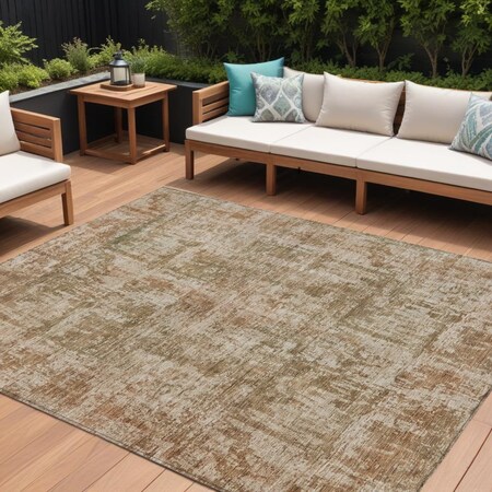 Homeroots 8' X 10' Beige And Copper Abstract Washable Indoor Outdoor Area Rug 615437