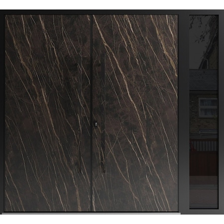 Vdomdoors Aluminum Double Doors Dekton 0118 Natural Noir 1 Sidelight Entry Door Painted (W88xH96) Right hand DEKTON0118DEXD-NOIR-W72+16xH96-RH-O