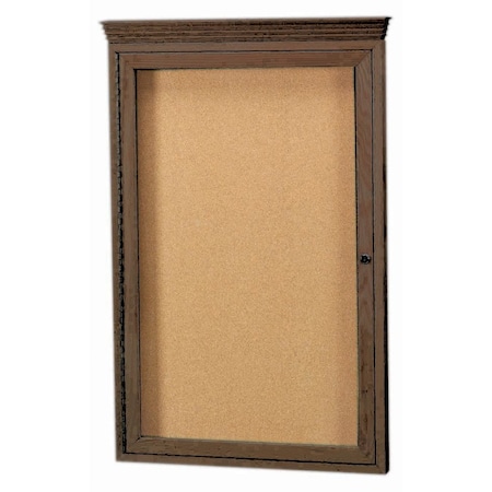 Aarco Enclosed Bulletin Board w/ Red Oak Frame and Crown Molding Walnut Stained, 36''Hx24''W, One Door WBC3624RC