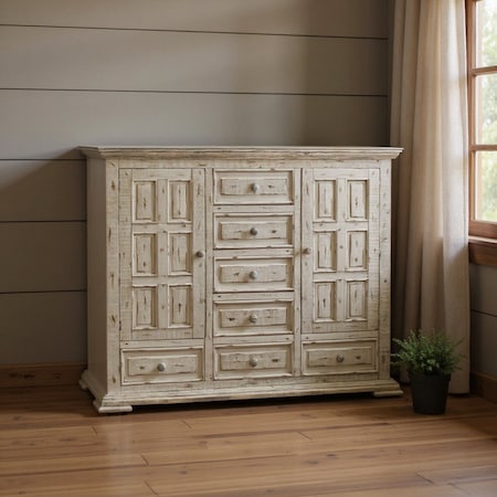 Homeroots 64" White Solid Wood Seven Drawer Gentlemans Chest 524566