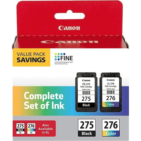 Canon PG275CL276VP Original Inkjet Ink Cartridge, Multicolor, 5.6 mL Black, 6.2 mL Color, 12PK 4988C005