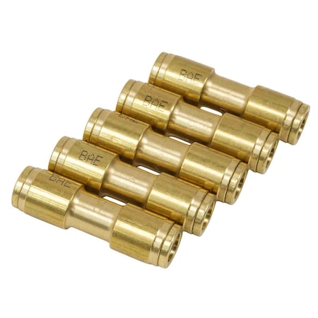 Mytee Products DOT Union Connector Brass Push-Lock Air Brake Fitting 1/4in Tube OD, Set of 5 pcs MP-ABF-UNION14
