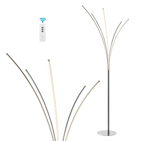 Jonathan Y Fuochi 71" Modern Minimalist Metal 5-Branch Arc Dimmable Integrated LED Floor Lamp w/Remote Control, JYL1708A