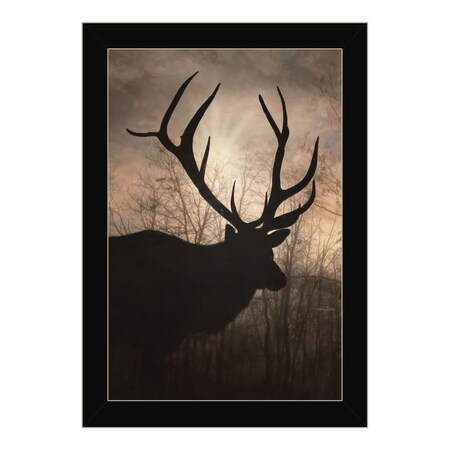 Homeroots Elk Sunrise Black Framed Print Wall Art 530013
