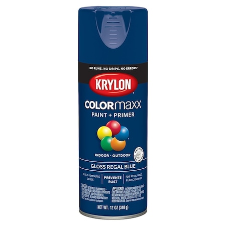 Krylon 12 Oz K05535007 Regal Blue COLORmaxx Paint & Primer Spray Paint, Gloss K05534007