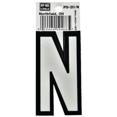 Hy-Ko Reflective Letter, Character: N, 3-1/4 in H Character, Black/White Character, Vinyl PS-20/N