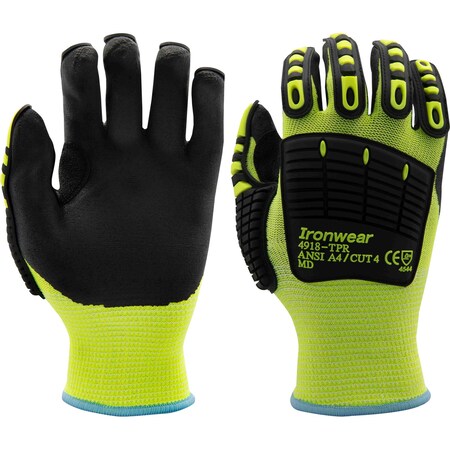 Ironwear Hi Vis A4 Cut Level HPPE Impact Gloves with Foam Nitrile Palm, 2X-Large 4918-TPR-2XL