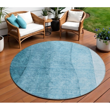 Homeroots 8' Teal Blue Aqua And Blue Round Ombre Washable Indoor Outdoor Area Rug 581830