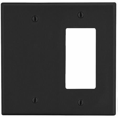 Hubbell Wiring Device-Kellems Wallplate, 2-Gang, 1) Decorator 1) Box Mount Blank, Black P1326BK