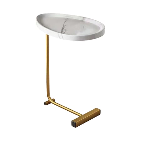 Homeroots 24" White and Gold Faux Marble and Metal Oval End Table 635694
