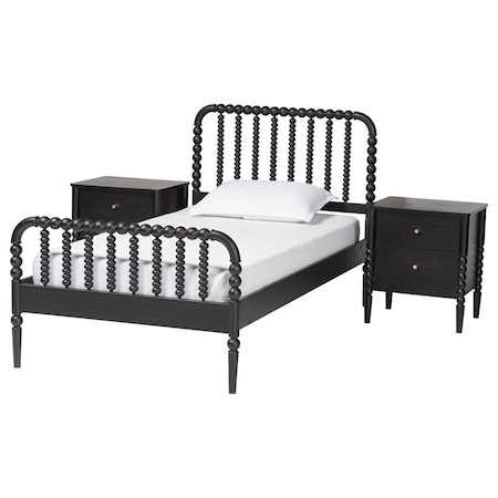Baxton Studio Lucera Mid-Century Black Twin Size 3-Piece Bobbin Bedroom Set 257-14012-14122-14122-ZORO
