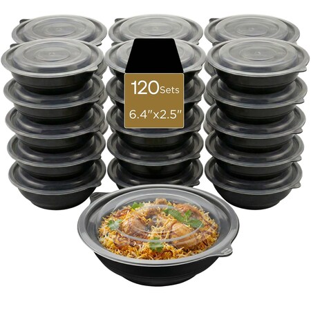 Eco Harmony Products Microwaveable Round Bowl, Vented Clear Lid, Black, 16oz, 120PK 804517