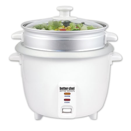 Better Chef 5 Cup Rice Cooker with Food Steamer Attachment in White 750123912M