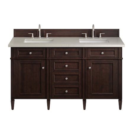 James Martin Vanities Brittany 60" Dbl Vanity, Burnished Mahogany, w/3 CM Siberian Silestone Top w/FreePower WirelessCharge 650-V60D-BNM-FSFR