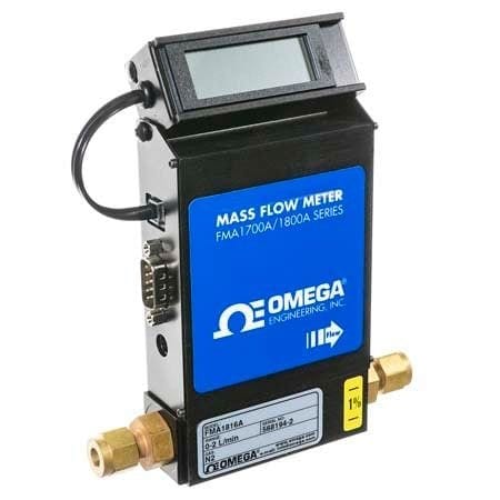 Omega Mass Flow Meter, Economical, Gas, 0.3 SLM to 30 SLM, 1000 psi, 1/4 " Compression, 0 Vdc to 5 Vdc, 4 FMA1826A
