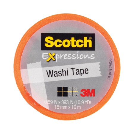 Scotch Expressions Washi Tape, 1.25" Core, 0.59" x 32.75 ft, Orange C314-ORG