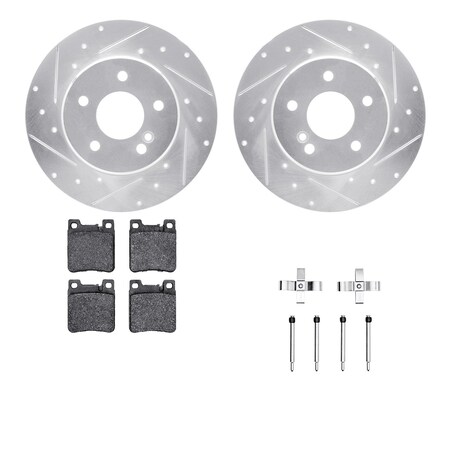 Dynamic Friction Co DFC Rotors-Drilled & Slotted-Silver w/ EURO 5000 Ceramic Brake Pads Incl Hdw 7612-63050
