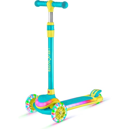 Lifemaster 3-Wheel Kids Scooter, LED Deck and Wheels, 5-Height Handlebar, Ages 3+, Aqua Yellow LMLUSH34