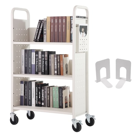 Vevor Book Cart Library Cart 330 lbs Capacity with V-Shaped Shelves in Cream HXTC-V-4863