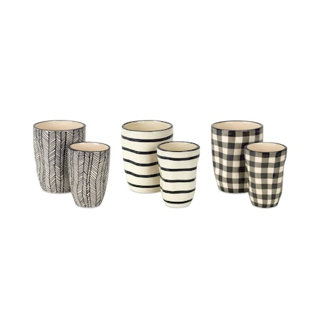 Homeroots Set of Six Black And Ivory Ceramic 2 Ounce Geometric Round Pot Planters, 6PK 517966