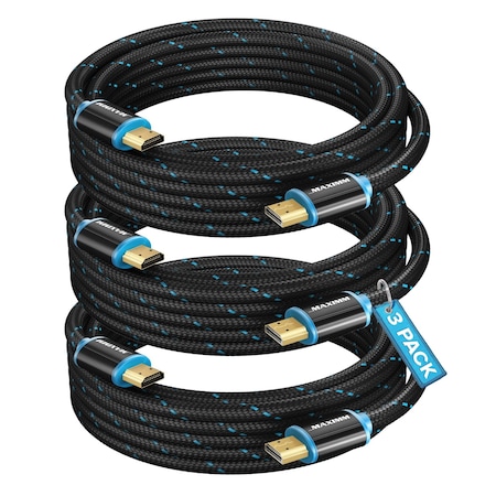 Maximm 10ft 4K 60Hz 18Gbps HDMI 2.0 Braided Cable, 3PK HD2-10FT-3PK