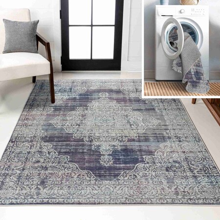 Jonathan Y Regis Bohemian Medallion Non-Slip Machine-Washable Purple/Cream 4 ft. x 6 ft. Area Rug WSH107C-4