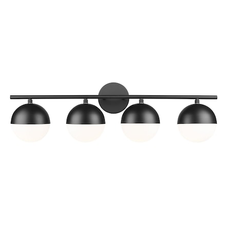 Z-Lite Realm Sphere 4 Light Vanity, Matte Black/Matte Opal, 32.25 In W x 9.75 In H 7517-4V-MB